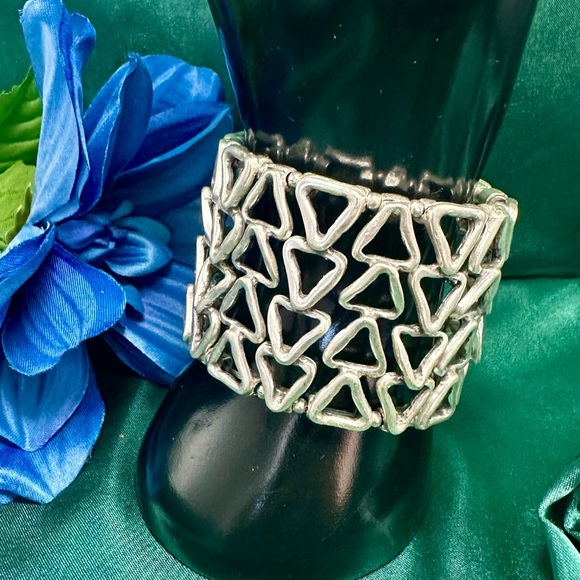 Wide Silver Plated Geometric Triangle Boho Cuff Bracelet | Handmade NWT - Picture 9 of 14